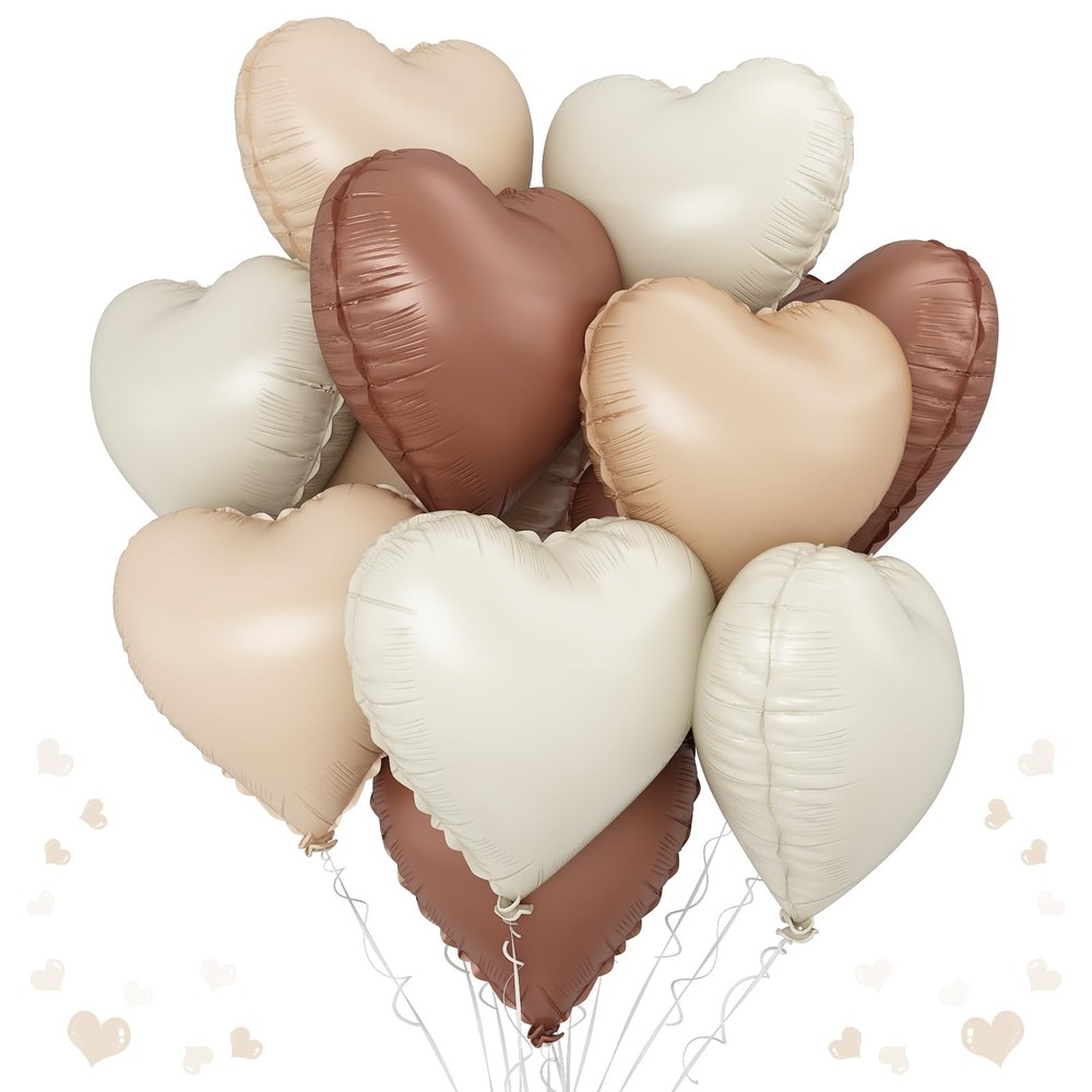 Cream Brown Heart Balloons, 12Pcs Brown Apricot Foil Balloons, Beige Coffee F…