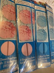 Lot Of 6 Hanging Tissue Decorations Pom Poms Hangers 12”Blue Pink 2pack Each E56