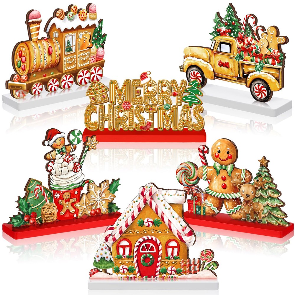 6 Pcs Christmas Gingerbread Man Table Decoration Signs Wooden Xmas Centerpieces