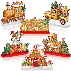 6 Pcs Christmas Gingerbread Man Table Decoration Signs Wooden Xmas Centerpieces