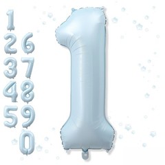 Big Number 1 Balloons, Light Matte Sky Blue Foil 1 Balloon Numbers 40 Inch, G…