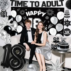 18Th Birthday Decorations for Boys Girls, Black 18Th Birthday Supplies Include T