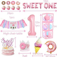 «Sweet 1st Birthday Decorations for Girls – Donut Theme Party Set with Backdrop,