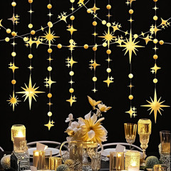 Glitter Gold Star Circle Dot Garland 30 Feet Twinkle Gold Star Circle Dot Ceilin