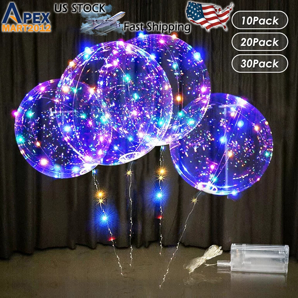 30PCS LED Light Up BoBo Balloons 20″ Bubble Party Wedding Christmas Decoration