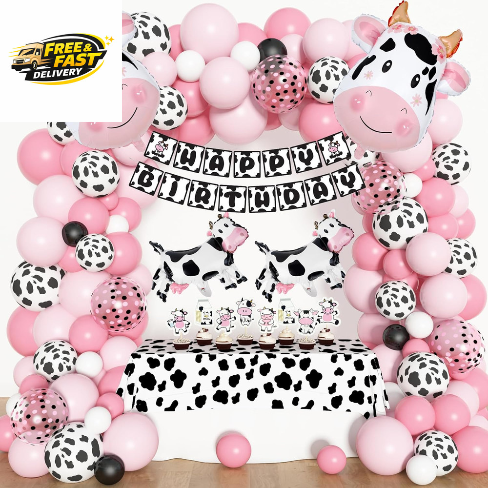115PCS Pink Cow Party Decorations – Balloon Garland Arch Kit with Cow Print Ball