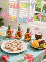 Pre-Strung Happy Retirement Banner – Hawaiian Colorful Retirement Party Decorati