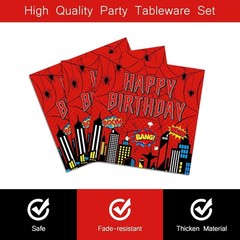 Spiderman Web Themed Birthday Disposable Tableware (Plates, Napkins, Forks)