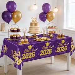 Graduation Decorations 2026, Purple and Gold Graduation Tablecloths, 2 Pack Cong