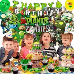 Plants VS Play Game Zombies Kids Birthday Party Set Balloons Backdrop Tableware