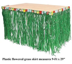 Realistic Look Plastic Green Grass Skirt Table Border w/ Tropical Flowers #117