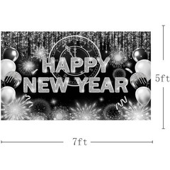 Black Silver Happy New Year Backdrop 2026 Kiss Me at Midnight Photography