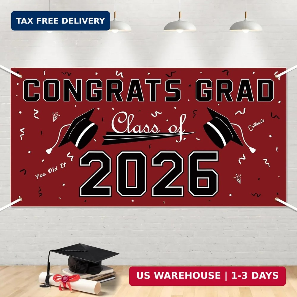 Graduation Decorations 2026 2027 – Maroon Polyester Graduation Backdrop – Gradua