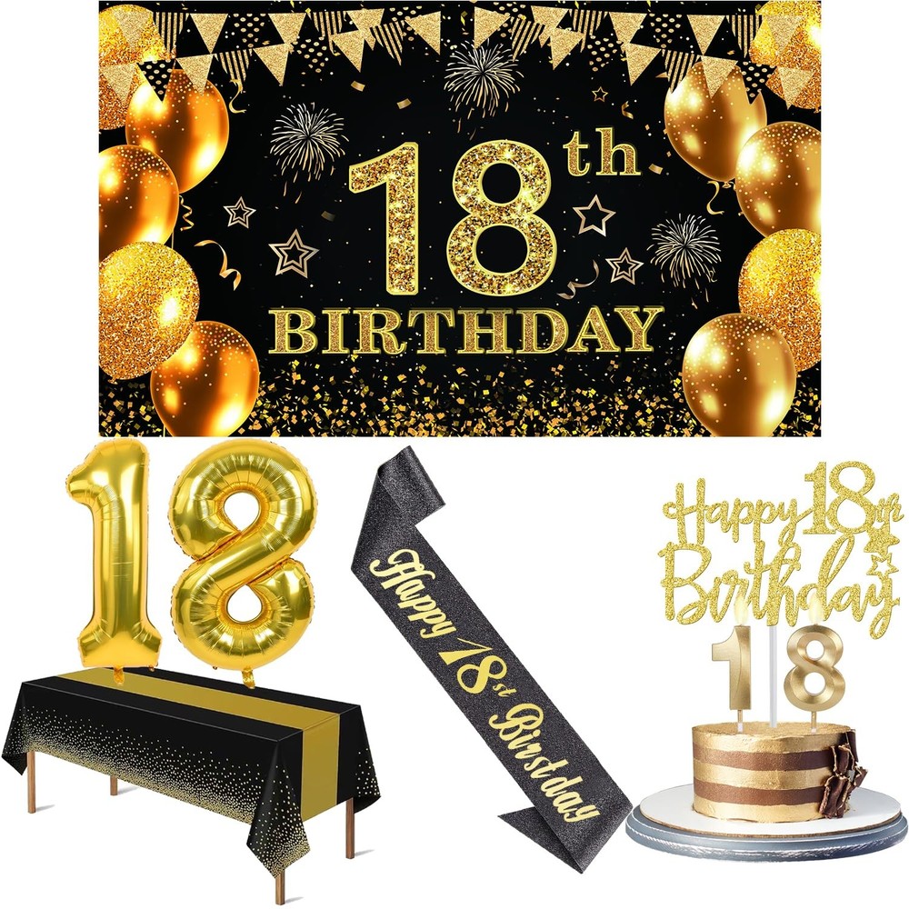 18th Birthday Decorations Boys Girls with Black and Gold