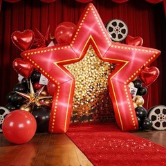 Movie Night Decorations Inflatable Star Arch 10ft Decorations Red Light Up