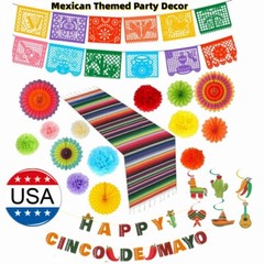 Mexican Themed Party Decorations Set Cinco de Mayo Paper Fan Banner Table Runner
