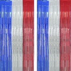 Patriotic Tinsel Foil Streamers, Blue Silver Red for 4th of July Celebrations