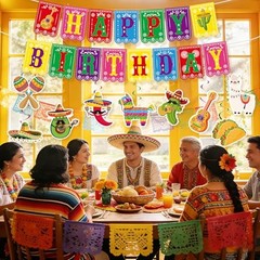 Cinco de Mayo Party Decorations Set Happy Birthday Banner Mexican Fiesta Red