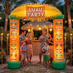 Colorful 8.5 FT Self-Inflating Tiki Decoration with LED Lights For Luau Events