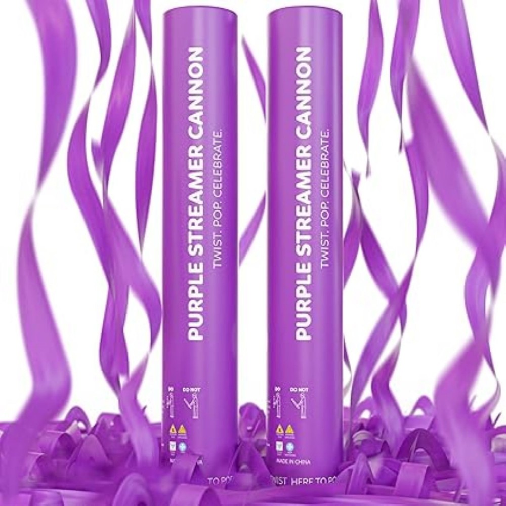 2 Pack Streamer Confetti, 12» Biodegradable Purple Cannon, Poppers for Wedding