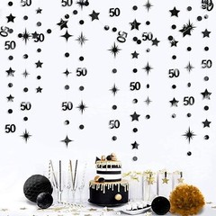 Black 50th Birthday Decorations Number 50 Circle Dot Twinkle Star