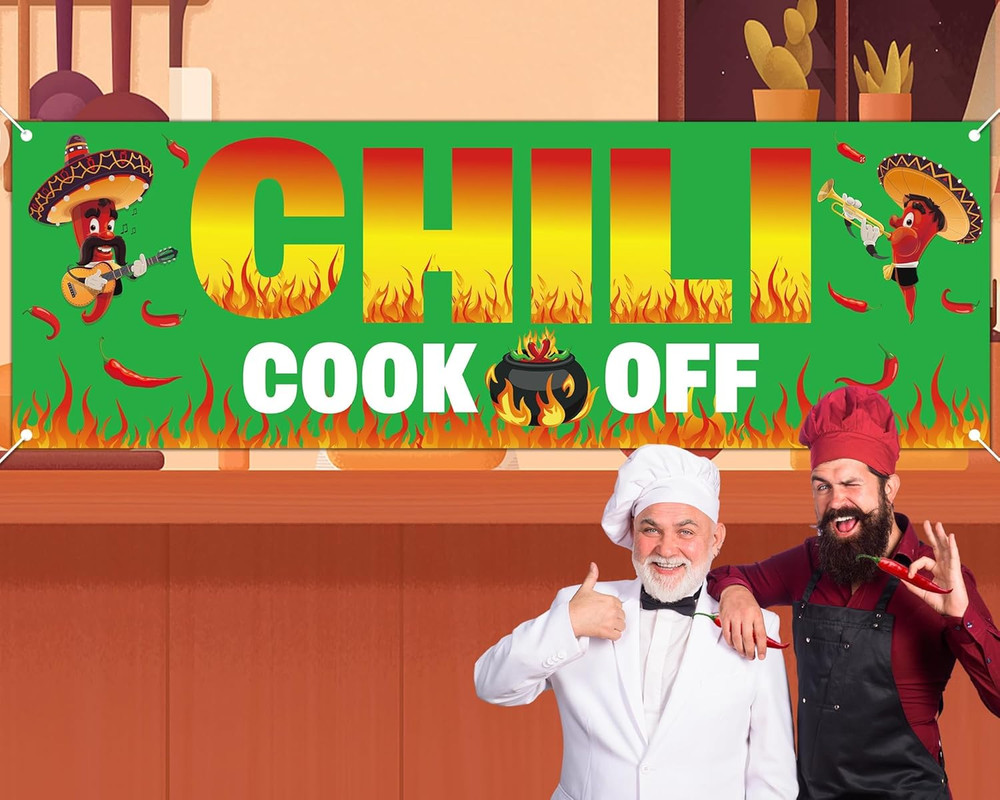 Chili Cook off Decorations Banner 71 X 24 Inches Green Hot Pepper Contest Banner