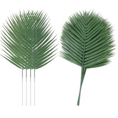 Abzo 20 Pcs Artificial Palm Leaves Stems Greenery Tropical Palm Leaves Faux M…