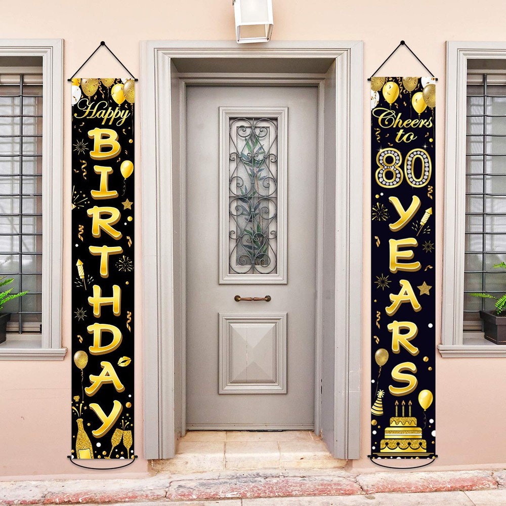 80th Birthday Party Banner Decorations for Women 70 inches x 12 inches, Black