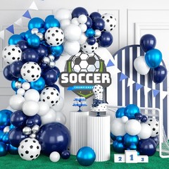 Soccer Balloon Arch Kit,Royal Blue Silver White Metallic Silver Football Ball…