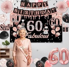 60Th Birthday Decorations for Women, 60Th Birthday Party Supplies Set Black Rose