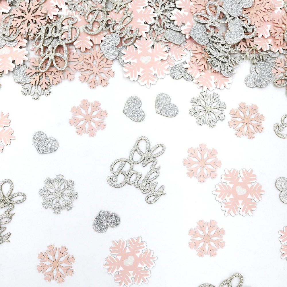 Blopee 200PC Winter Snowflake Baby Shower Table Confetti Pink Winter Wonderla…
