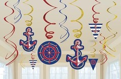 Amscan Anchor’s Aweigh Nautical Party Swirl Decoration Kit, Multicolor,