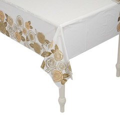 Cottage Core Floral Print on White Plastic Table Cover Roll 100-Ft x 40″W #426