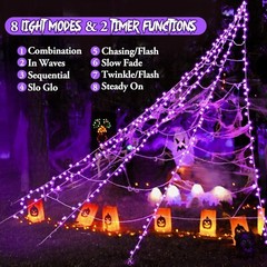 Large 79″ Spider 280 LED String Light Outdoor timer Halloween Party decoration