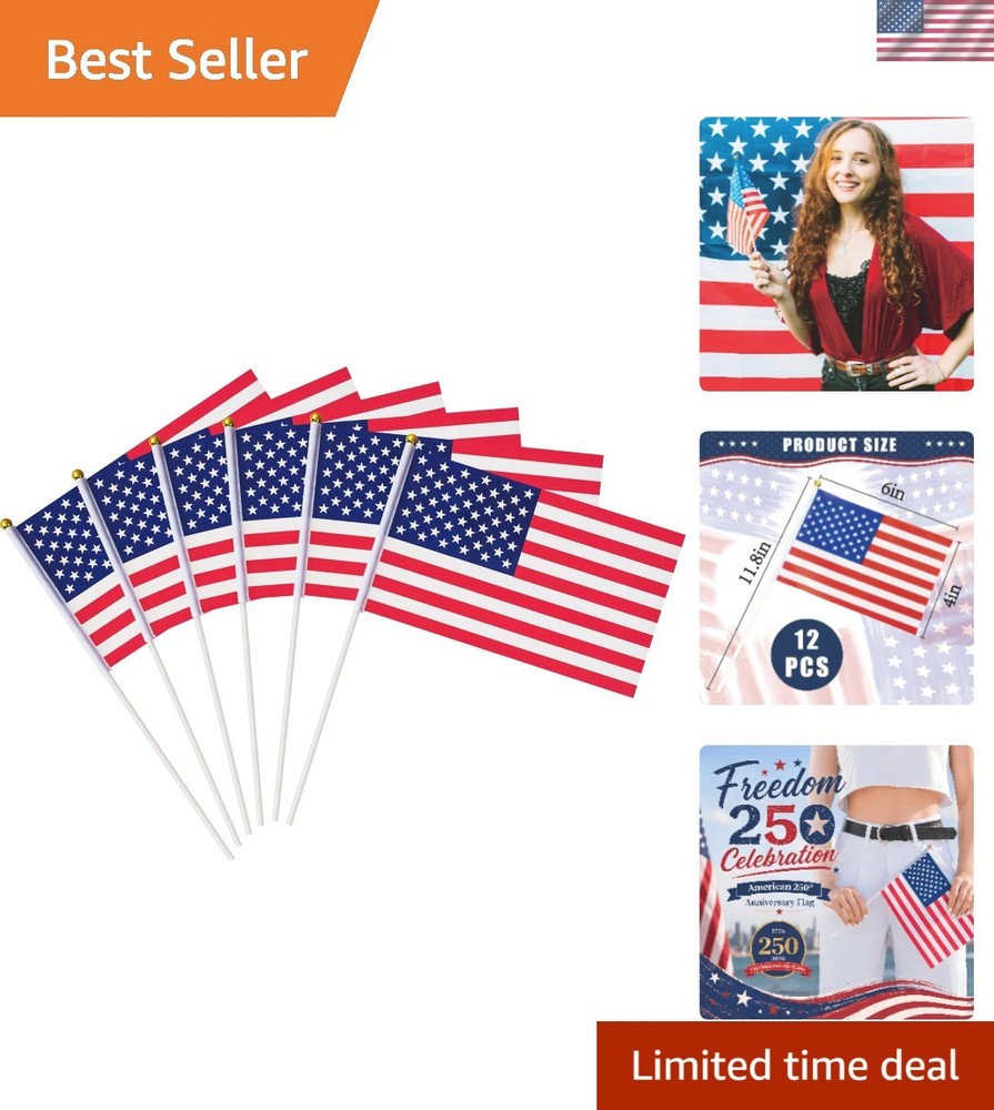 12 Pack Mini American Flags on Stick – Perfect for 4th of July Celebrations