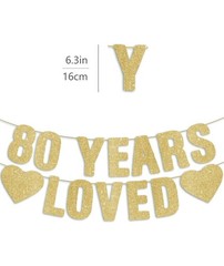 Gold Glitter 80 Years Loved Banner, Happy 80Th Birthday Banner 80Th Anniversary