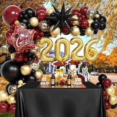 133pcs Maroon Graduation Balloon Arch Kit 2026 with Metallic Gold Confetti Bu…