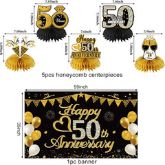 Happy 50Th Anniversary Decorations Kit, Black Gold 50Th Wedding Anniversary Part