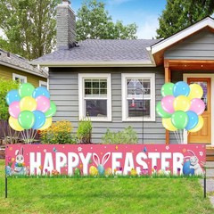 36 Pcs Happy Easter Banner and Balloons Decorations Set Large Fabric Happy Ea…