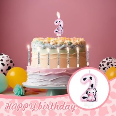 13 Pcs Cow Themed Birthday Candles – 0 to 9 Pink Number 2,