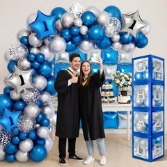 133 Pcs Graduation Decorations 2026 Kit Class of 2026 Blue Silver Balloons Arch