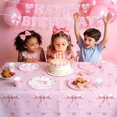 Pink Bow Birthday Decorations Set for 24 – Bachelorette Party Supplies, Plates,