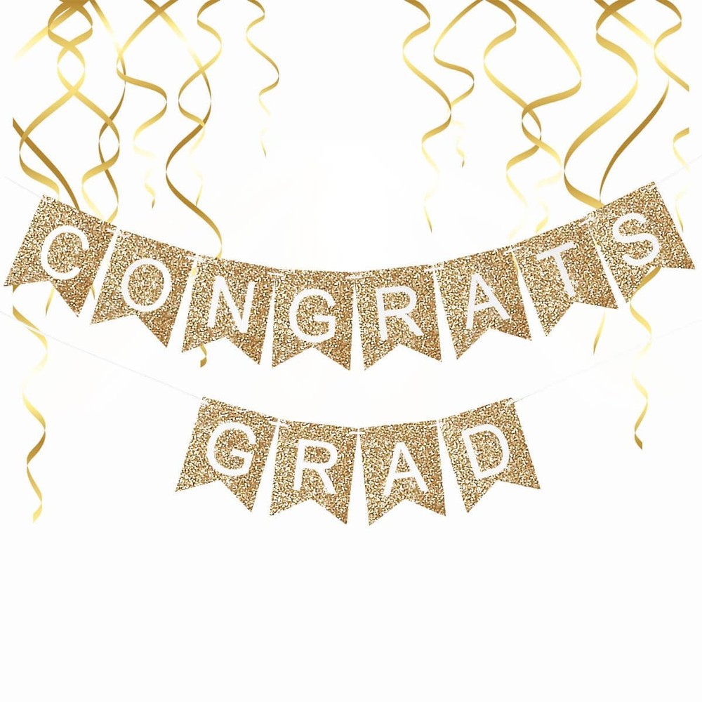 Graduation Decorations 2026, Gold Glitter Congrats Grad Banner-Adjustable Prestr