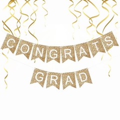 Graduation Decorations 2026, Gold Glitter Congrats Grad Banner-Adjustable Prestr