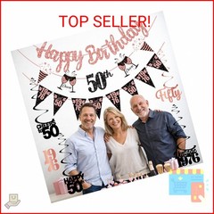 50th Birthday Decorations for Women – Pre Strung Black Rose Gold Happy 50th Birt