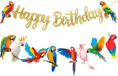 Tropical Parrot Birthday Banners Parrot Happy Birthday Paty Decoration Brids Cut