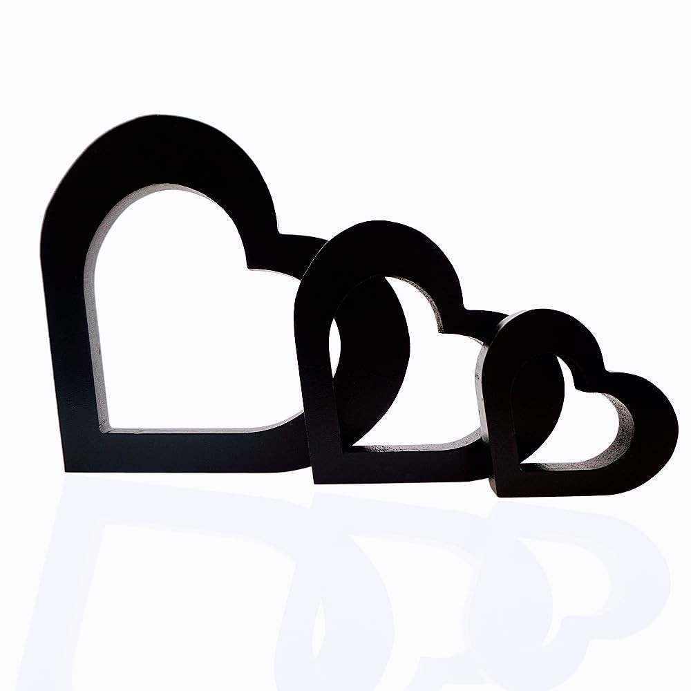 3 PCS Black Heart Centerpiece Wooden Shape Sign Gothic Wedding Table Decor