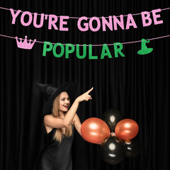 Wicked Birthday Party Decorations, You’Re Gonna Be Popular Banner, Glitter Pink