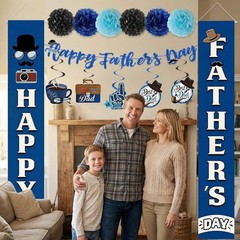 Fathers Day Decorations Kit Banner Swirls Pom-Poms Party Supplies Home