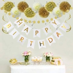 Happy Birthday Decorations Pack of 20, Pom Pom Tissue Swirl Garland Banner